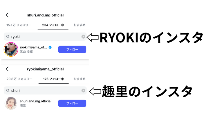 RYOKIと趣里のインスタ相互フォロー画像